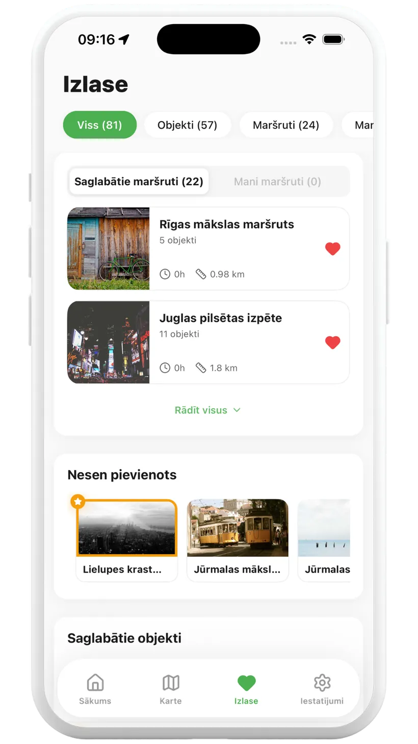 Objekta lapa ar fotogrāfijām Latvia Travel Tales aplikācijā